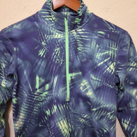 Nike Womens Pro Dri-Fit 1/2 Zip Long Sleeve Training Top Purple/Neon Green Desig - Picture 3 of 8